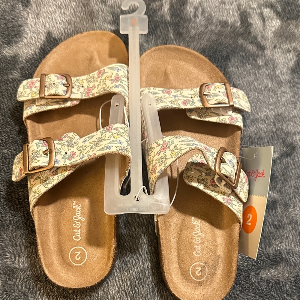 Cat & Jack Cream Floral Double-Buckle Slide Sandals